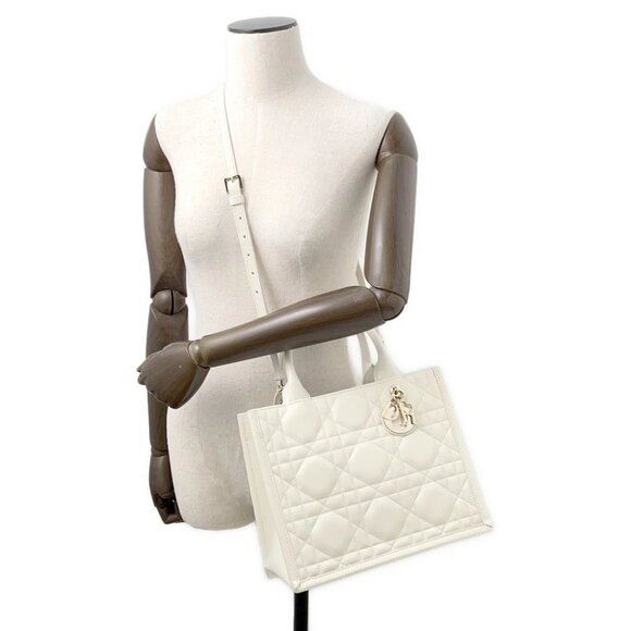 Dior Macrocannage Book Tote Size Small Calf Leather Latte White M1325OWHP_M030 - Picture 8 of 15
